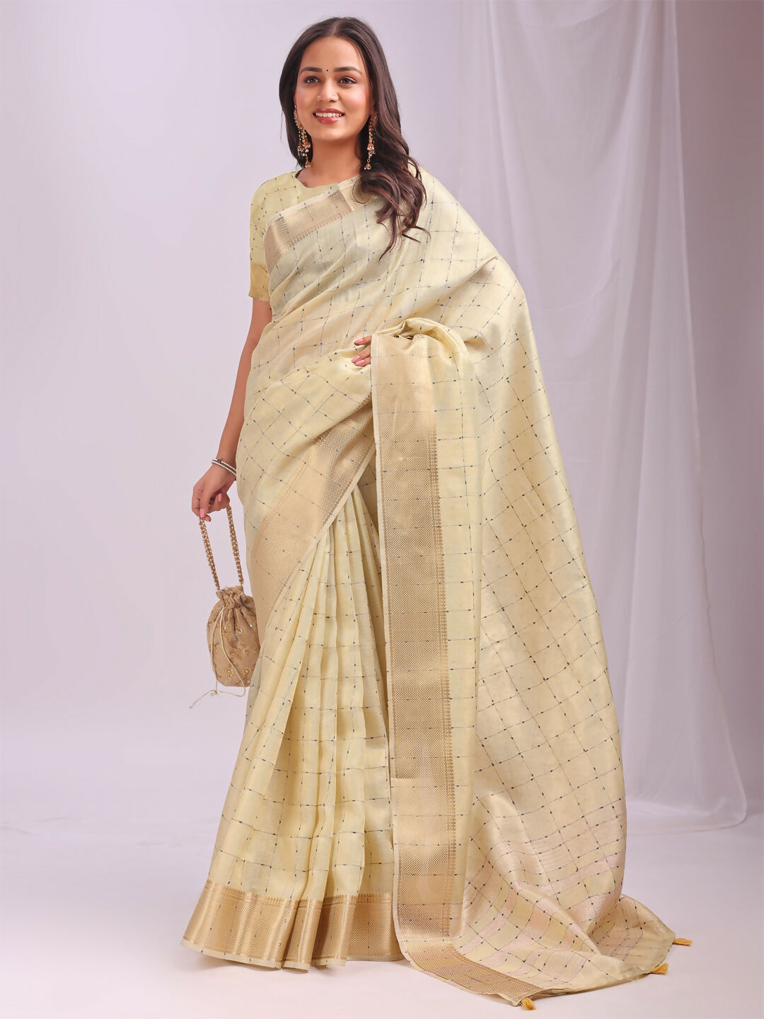Shree Shyam Fashion Organza Gold Saree | Grocsy