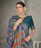 Blue Rangkat Tussar Silk Woven Design Saree with Unstitched Blouse - Mohmanthan Eshani | Grocsy
