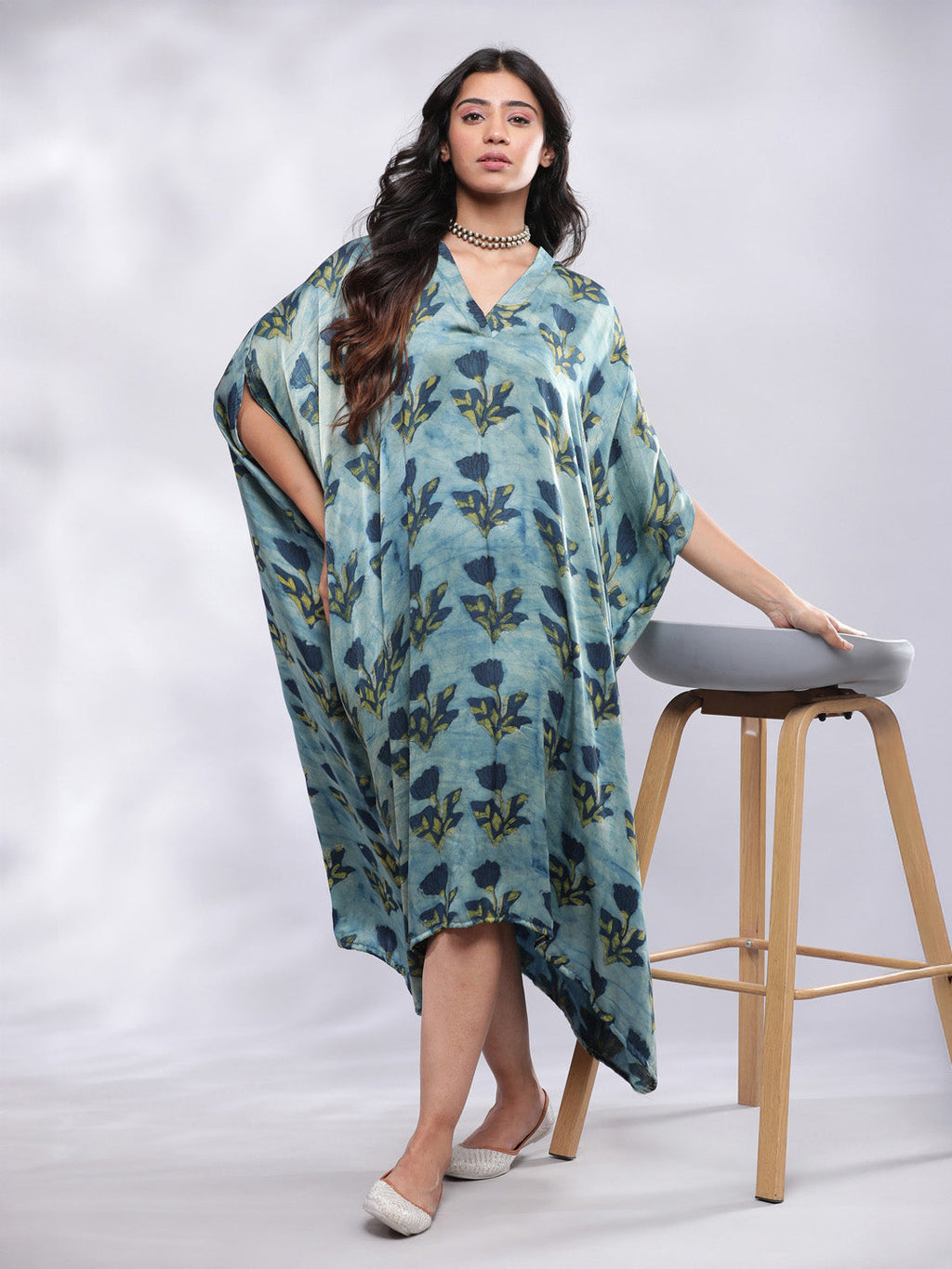 BohoJazz Signature Modal Silk Floral Kaftan | Grocsy