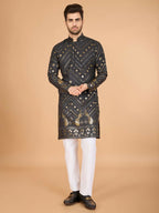 Vastranavya Slate Grey Exclusive Festival Wear Pure Viscose Rayon Embroidered Sequence Work Kurta | Grocsy