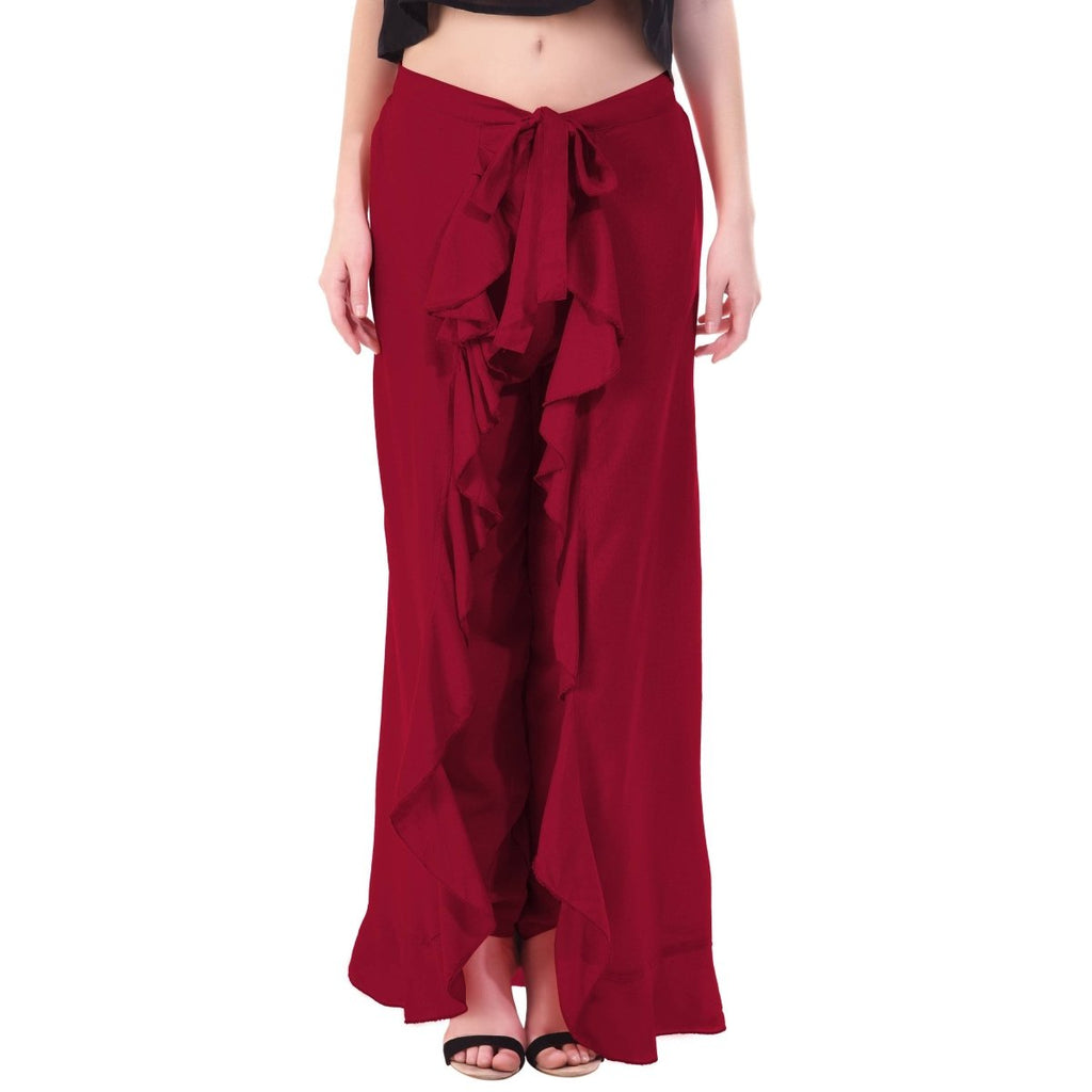 Asmaani Maroon Color Plain Ruffle Palazzo | Grocsy