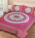 Vamika Printed Cotton Pink Circleleaf Bedsheet With Pillow Covers (PM Circleleaf Pink) | Grocsy