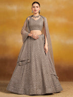 Tulsi Art Monochrome Grey Sequins Georgette Event Wear Lehenga Choli With Dupatta | Grocsy