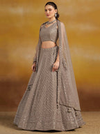 Tulsi Art Monochrome Grey Sequins Georgette Event Wear Lehenga Choli With Dupatta | Grocsy