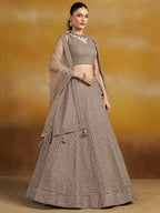 Tulsi Art Monochrome Grey Sequins Georgette Event Wear Lehenga Choli With Dupatta | Grocsy