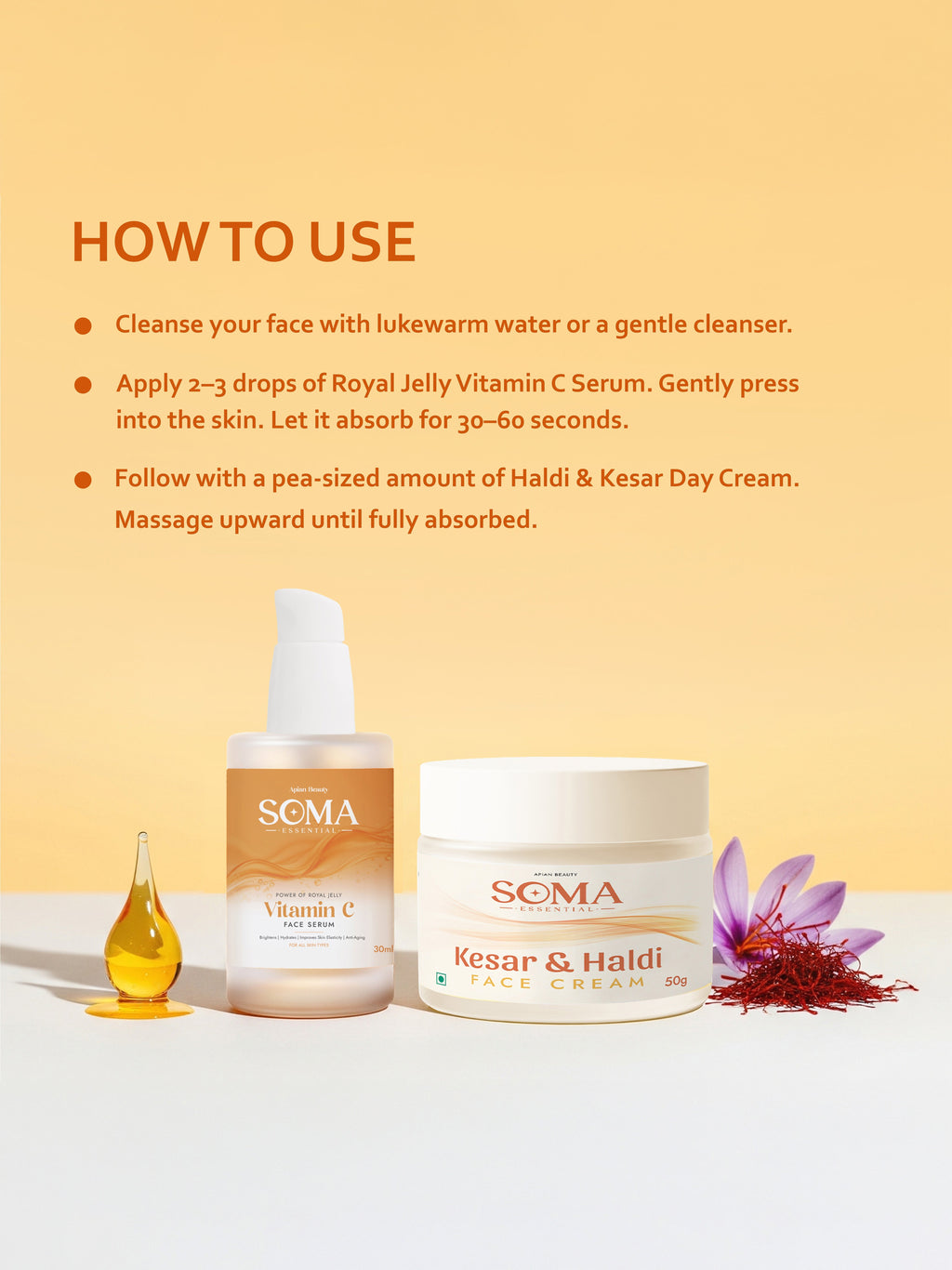 Soma Essential Apian Morning Glow Ritual - Vitamin C Serum + Haldi Kesar Cream | Grocsy