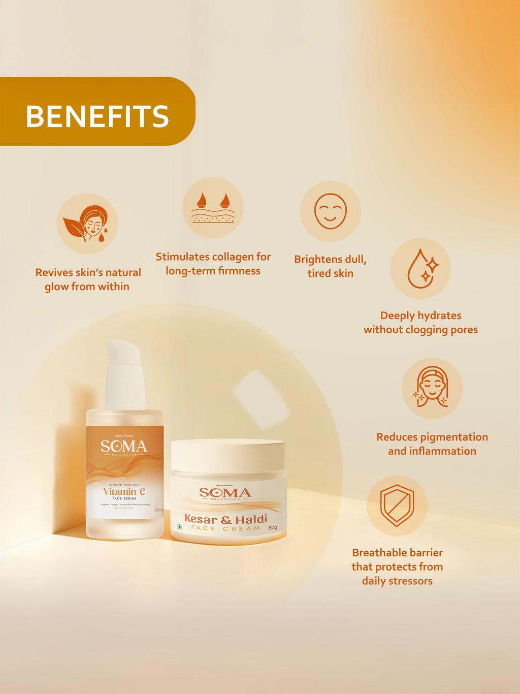 Soma Essential Apian Morning Glow Ritual - Vitamin C Serum + Haldi Kesar Cream | Grocsy