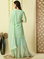 Myshka Women's Green Georgette Kurti & Skirt With Dupatta Party Sets | Grocsy