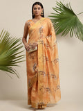 Ahalyaa Women's Orange Chanderi Digital Printed Saree | Grocsy