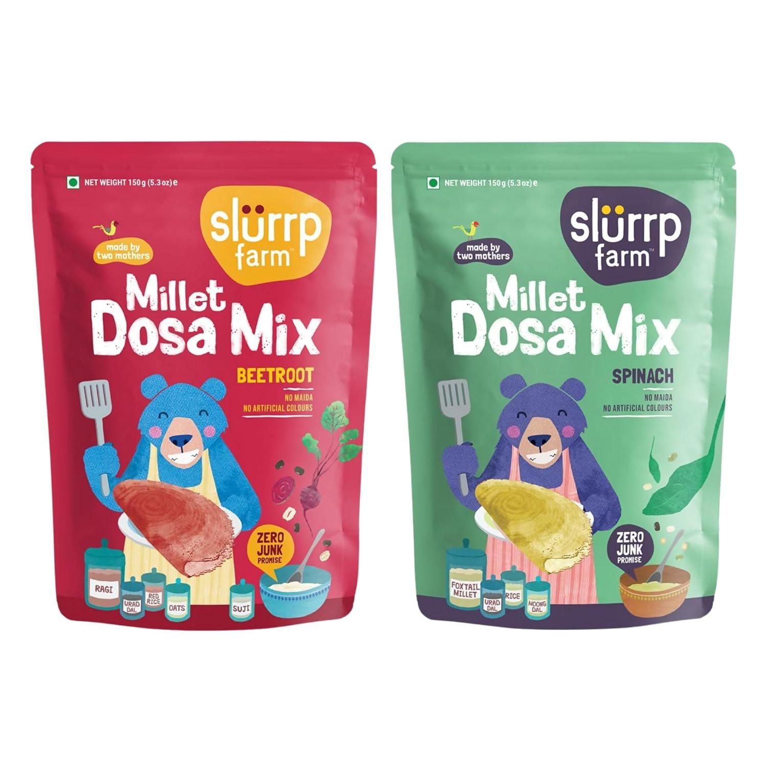 Slurrp Farm Spinach And Beetroot Millet Dosa Mix Combo | Grocsy