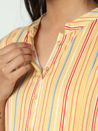 Manet Three Fourth Maternity Dress Striped With Concealed Zipper Nursing Access - Yellow | Grocsy