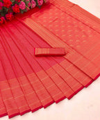 DEIANA'S Beautiful Designer Golden zari Soft Lichi Silk Saree - Red | Grocsy