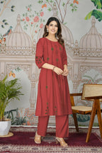 Ethnic Festive Wear Viscose Roman Silk Red Stitched Pant Pair - Rashmika | Grocsy