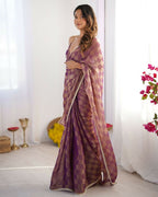 NC Chiffon Chex Wevon Chex Designer, Lace Party Wear Saree - Purple | Grocsy