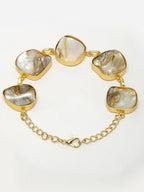 NVR Women's Gold-Polished Handcrafted Mother of Pearl Link Bracelet | Grocsy