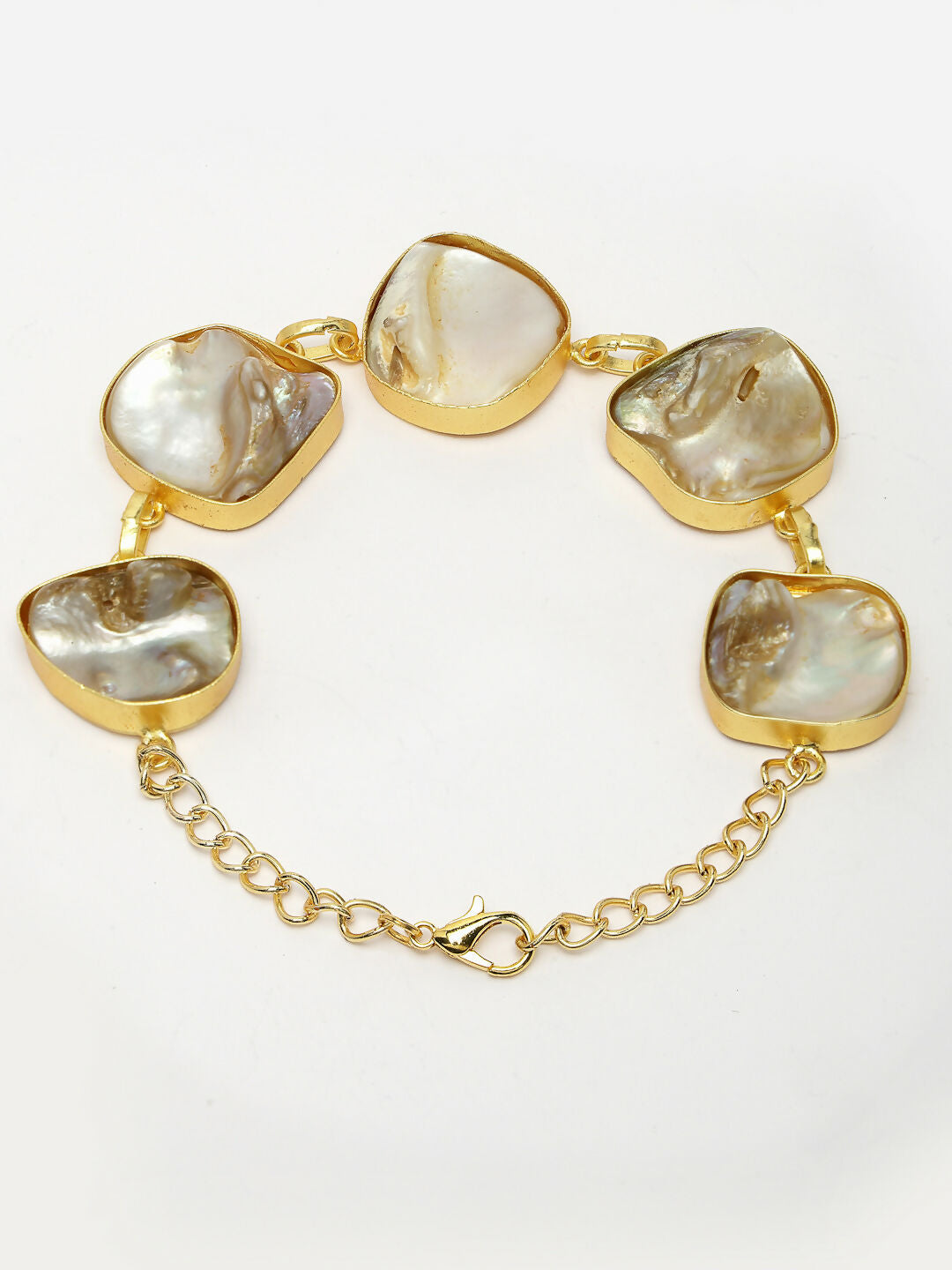 NVR Women's Gold-Polished Handcrafted Mother of Pearl Link Bracelet | Grocsy
