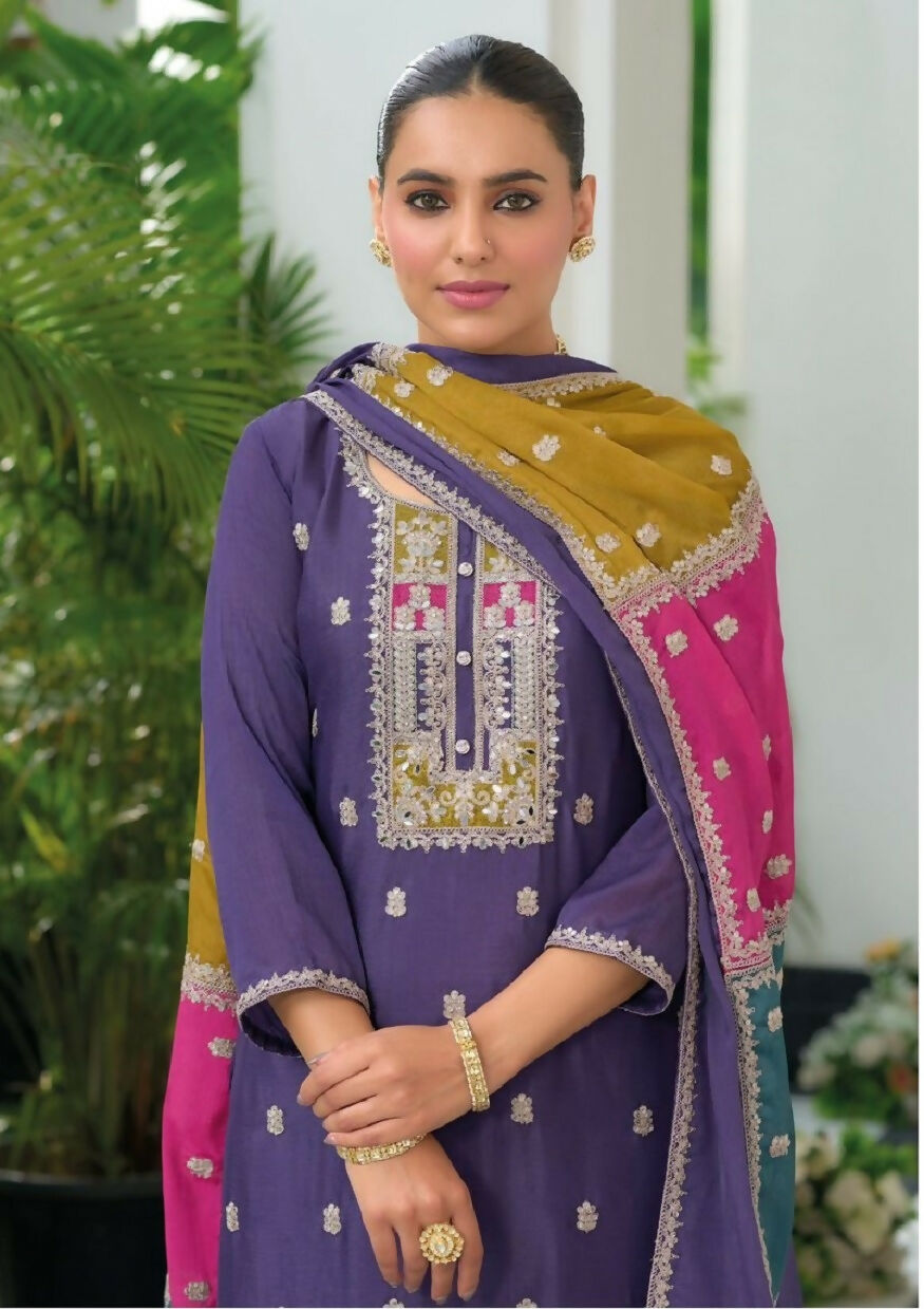 Teeya Creation Lavender Color Chinon Silk Embroidery Work Wedding Wear Designer Salwar Suit | Grocsy