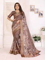 Joban Fashion Brown Floral Print pattern Banarasi Silk Sarees | Grocsy