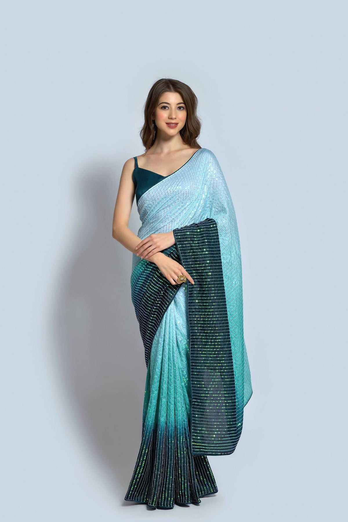 Vegaa Fashion Sky Blue Vichitra Silk Embroidered Party Wear Saree | Grocsy