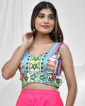 Amodini Designer Studio Vibrant Geometric Print Jacquard Green Blouse for Women | Grocsy