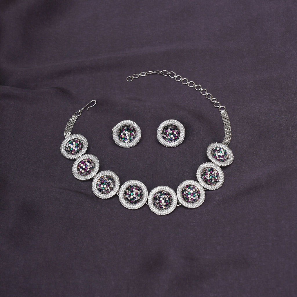 Multi Diamond and Stone Neckpiece with Studs- Ruby Raang | Grocsy