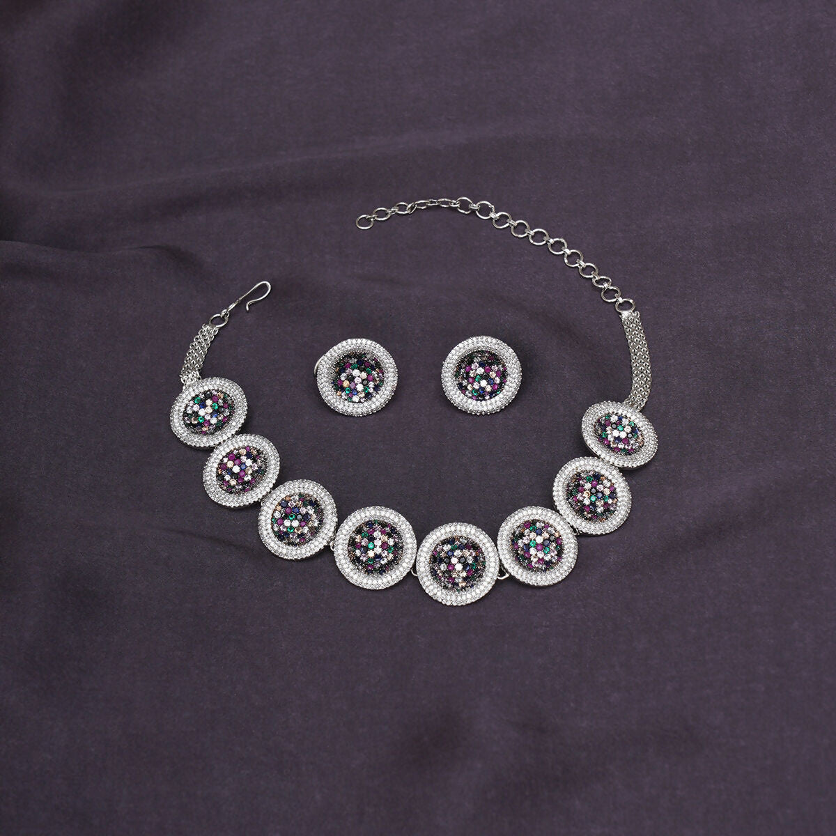 Multi Diamond and Stone Neckpiece with Studs- Ruby Raang | Grocsy