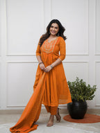 The52 Women's Beautiful Cotton Fabric Embroidery Work Straight Kurta Pant and Dupatta Set | Grocsy