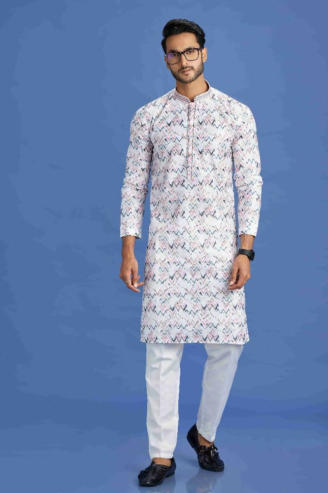 Raivat Ethnic Cotton Embroidery Kurta Pajama In Pink and Blue Colour | Grocsy