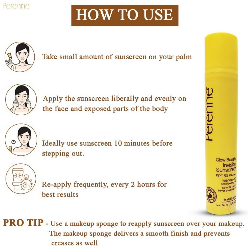 Perenne Glow Booster Invisible Sunscreen SPF 50 PA+++ | Grocsy