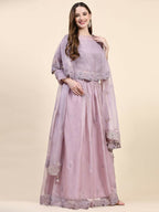 Purple Silk Embroidered Poncho Pattern Top & Lehenga with Dupatta - Tanya | Grocsy