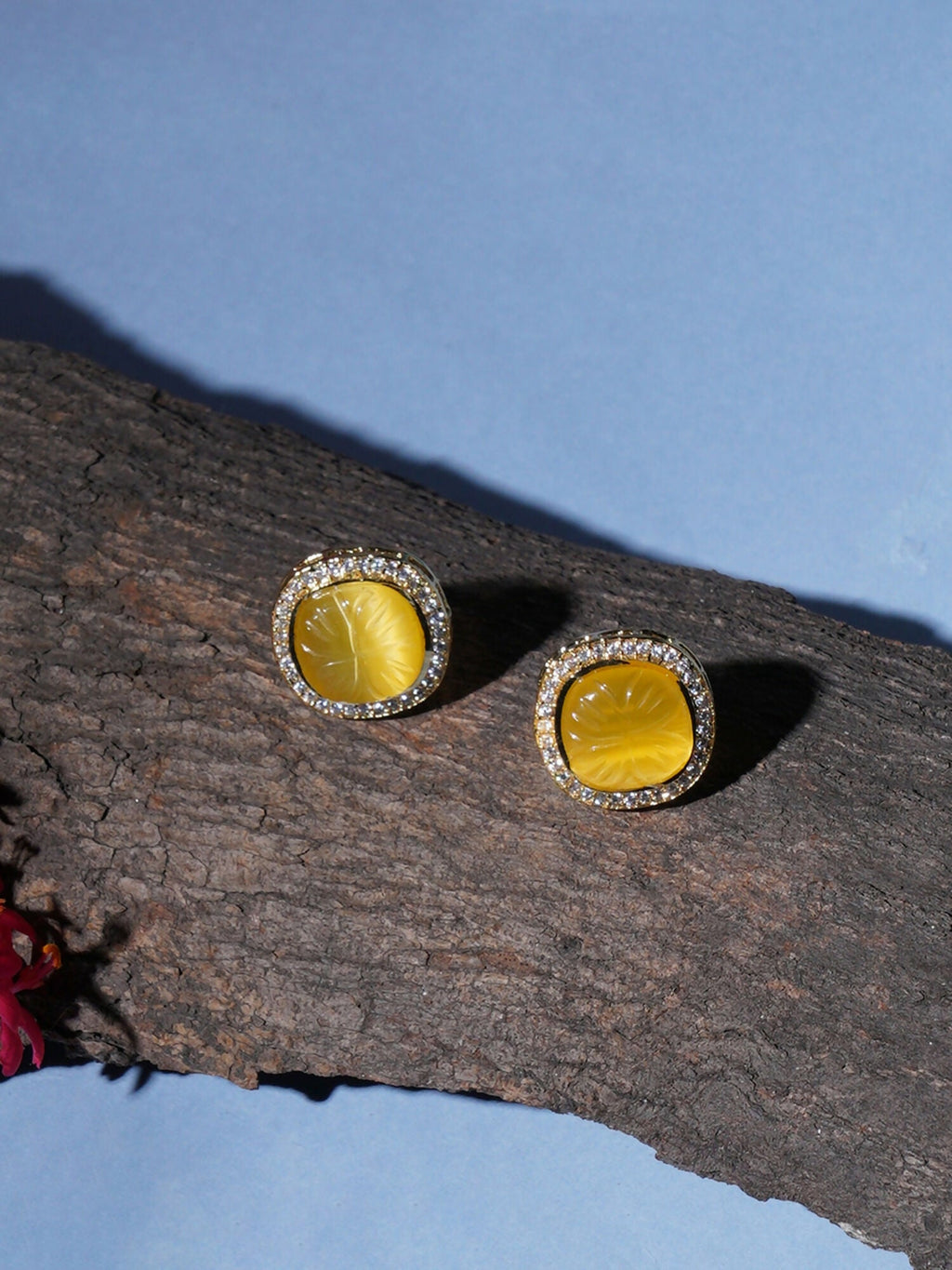 Yellow Stone Kundan Studs (yellow) - Ruby Raang | Grocsy