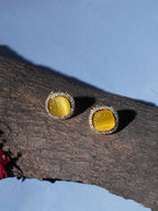 Yellow Stone Kundan Studs (yellow) - Ruby Raang | Grocsy