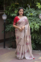 Fossil Pure Linen Ethnic Motifs Saree with Unstitched Blouse - A2M | Grocsy