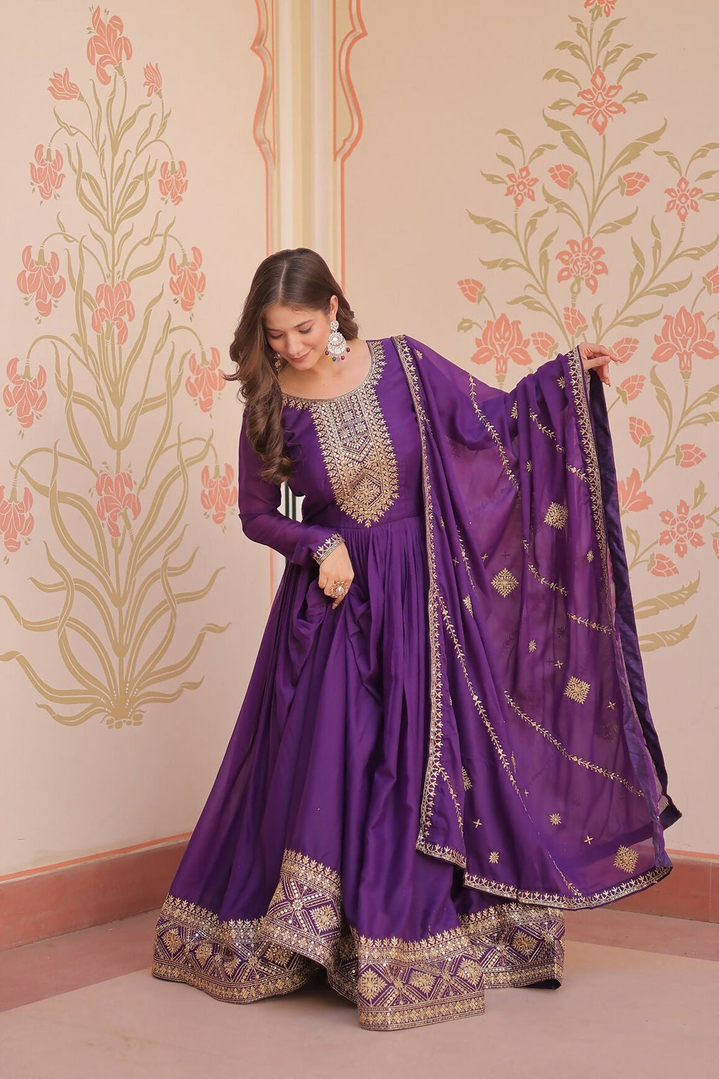 Joban Fashion Purple Georgette Sequence Embroidery Work Kurta Set | Grocsy