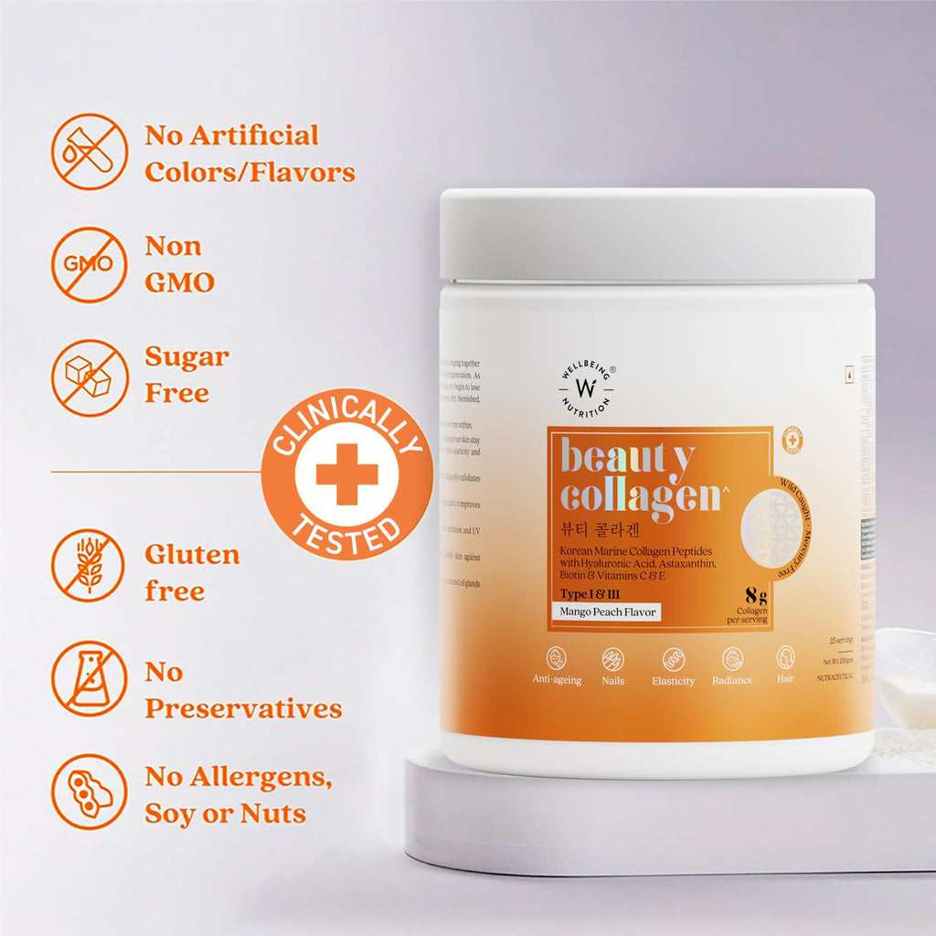 Wellbeing Nutrition Glow Korean Marine & Beauty Collagen Combo: Tropical Bliss & Mango Peach Flavor | Grocsy