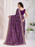 Voilet Vichitra Silk Bandhani Printed, Embroidery Work Saree - Ditya | Grocsy