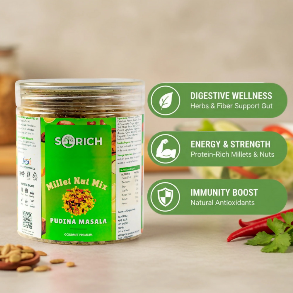 Sorich Organics Millet Nut Mix – Pudina Masala Crunchy & Healthy Snack | Grocsy