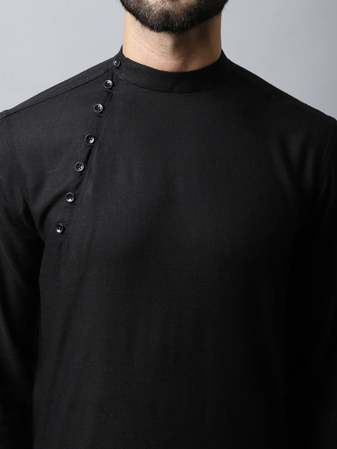 Even Apparels Black Color Linen Linen Men's Kurta With Side Placket (LN761) | Grocsy