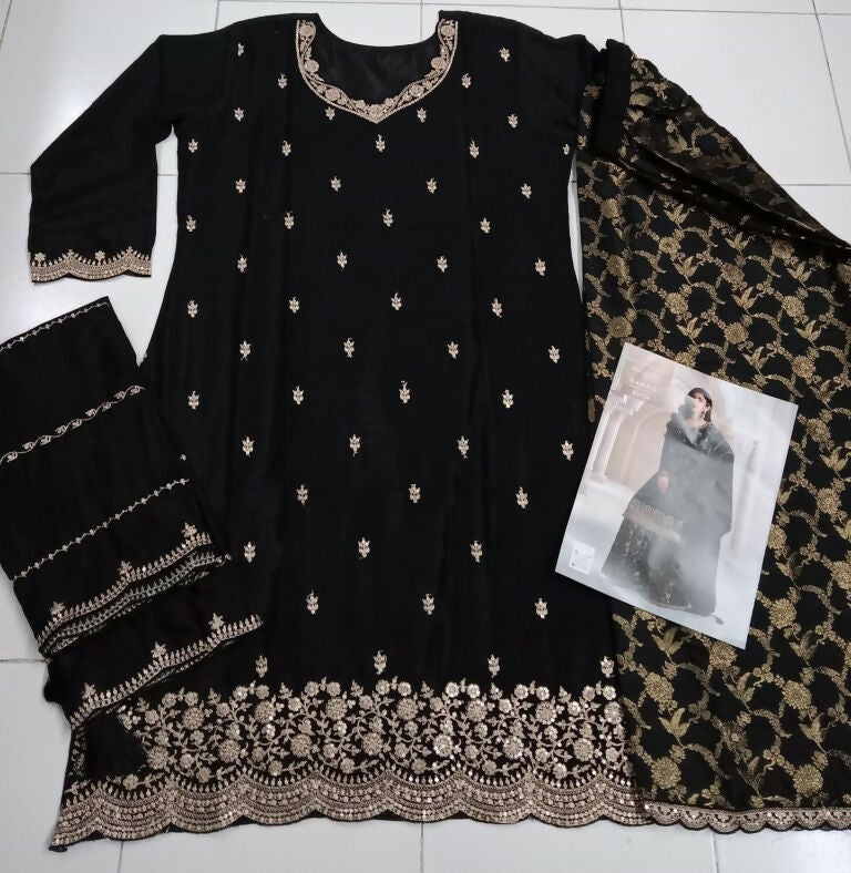 Vastranavya Exquisite Black Heavy Chinon with Embroidered & Sequins Work Salwar Suits | Grocsy