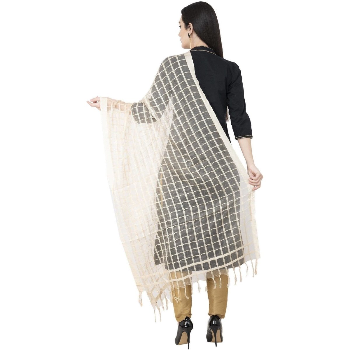 A R Silk Cotton Square Regular Dupatta White Color Dupatta or Chunni | Grocsy