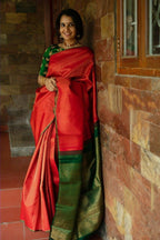 DEIANA'S Beautiful Designer Golden zari Soft Lichi Silk Saree - Red | Grocsy