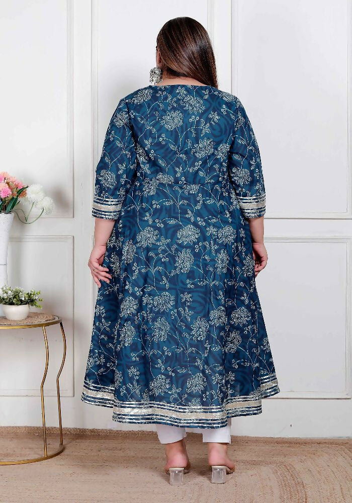 Miravan Plus Size Women'S Jashn Hand Block Printed Ethnic Anarkali Kurta And Dupatta | Grocsy