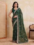 Teeya Creation New Trendy Leheriya Bandhani Georgette Saree For Daily Wear -Green | Grocsy