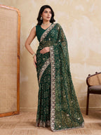 Teeya Creation New Trendy Leheriya Bandhani Georgette Saree For Daily Wear -Green | Grocsy