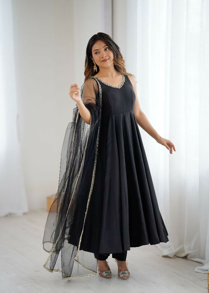 Joban Fashion Black Kurta Set Chanderi Sequence Embroidery Work | Grocsy