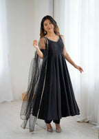 Joban Fashion Black Kurta Set Chanderi Sequence Embroidery Work | Grocsy
