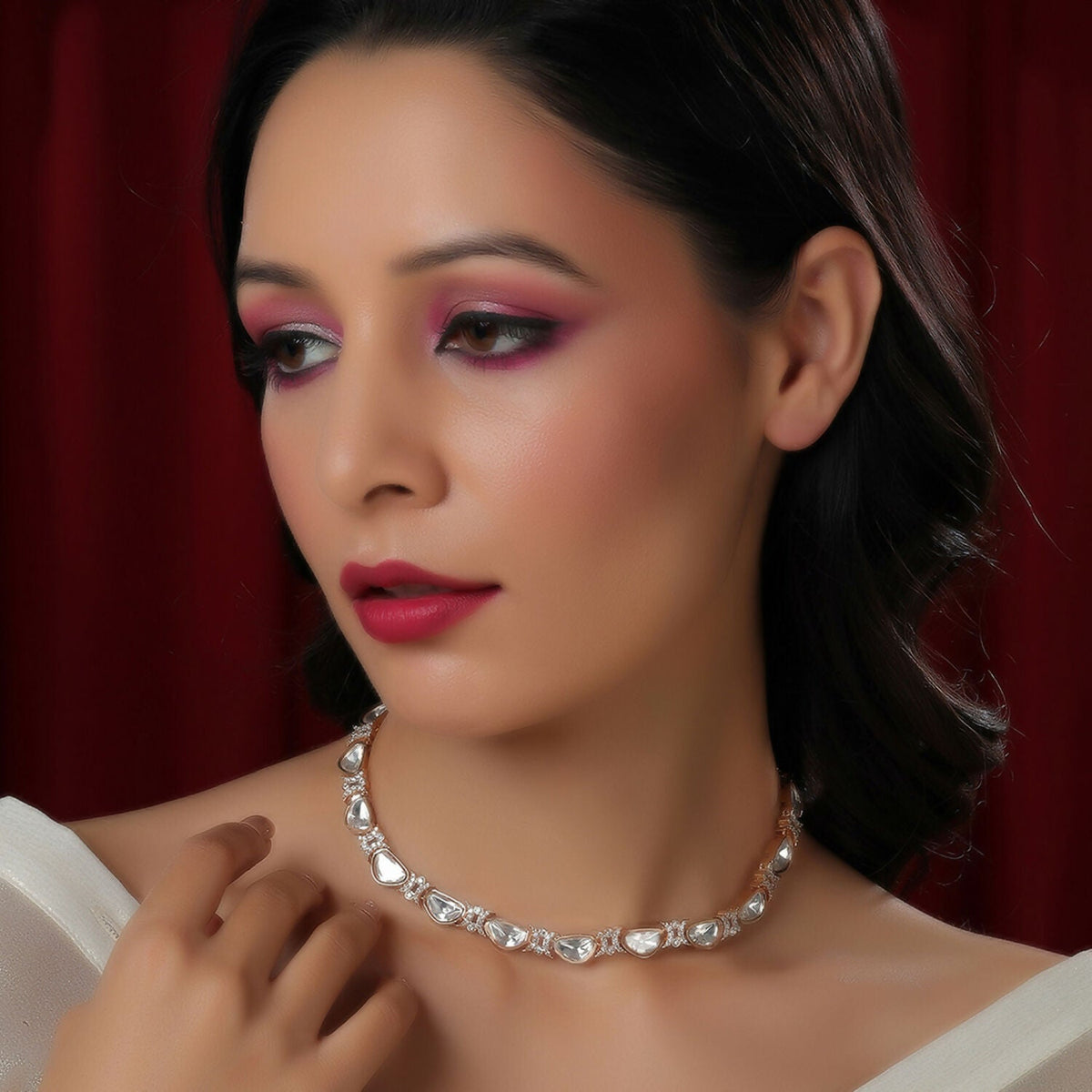 Kundan and Daimond Neckpiece (Gold) - Ruby Raang | Grocsy