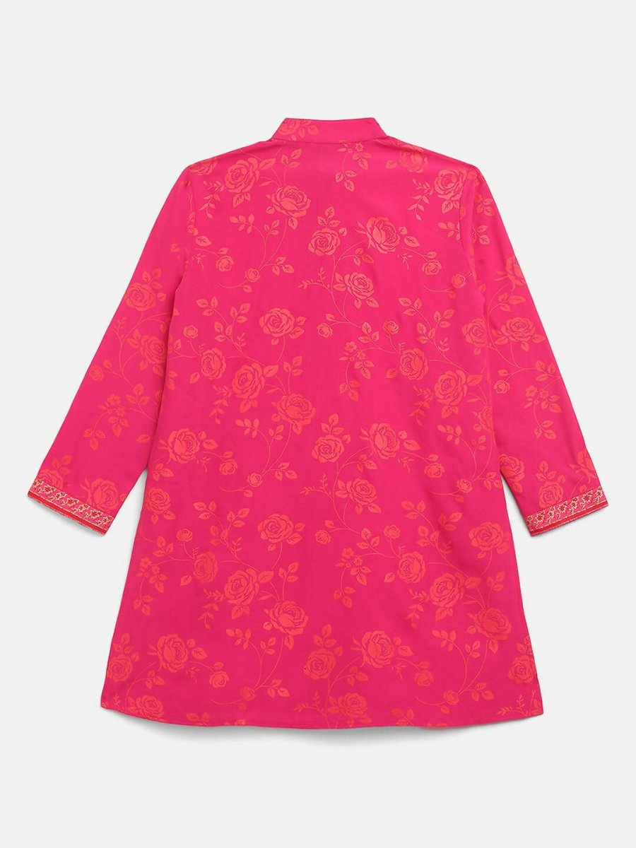 Ahalyaa Pink Crepe Orange Khari Print Kids Kurta Churidar Set For Boys | Grocsy