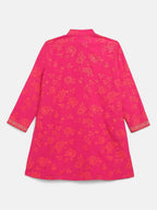 Ahalyaa Pink Crepe Orange Khari Print Kids Kurta Churidar Set For Boys | Grocsy