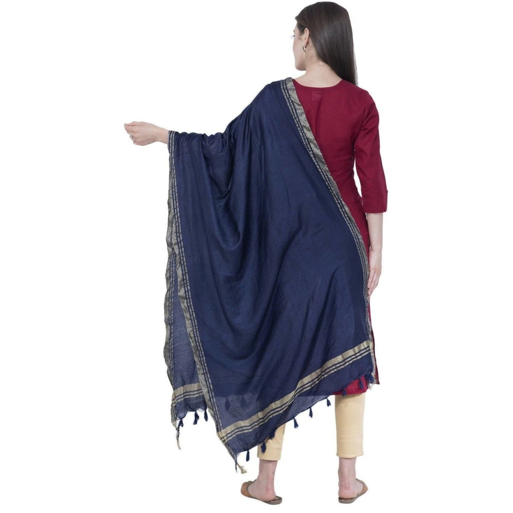 A R Silk Navy Blue Color Golden Border Dupattas and Chunnis | Grocsy